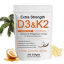 Vitamin D3 K2 Magnesium Complex, Extra Strength Wellness D3K2 with Triple Magnesium & Coconut Oil for Maximum Absorption, Support Bone & Immune Health, Non-GMO,Easy to Swallow, 200 Softgels