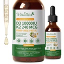 2 Pack Organic Vitamin D3 K2 Liquid 10000 IU w/ Vegan Omega-3 & Coconut MCT Oil - Maximum Strength Vitamin D Supplement, No Fillers, Non-GMO K2 as MK7 for Bones, Muscles & High Absorption-2 Fl Oz