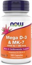 Now Supplements, Mega D-3 & MK-7, 5000 IU / 180 mcg, Bone & Cardiovascular Support*, Vitamins K-3 & K-2, 180 Capsules