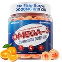 Liposomal Antarctic Krill Oil Omega 3 Gummies 2000mg - Cellular Level Absorption Omega-3 with EPA, DHA & Astaxanthin - Antioxidant & Brain Support - Fish Oil Supplements Alternative - 60 Count