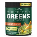 Total Tea Super Greens Powder Supplement, Greens, Fruits, Vegetables, Vegan Drink with Spirulina, Chlorella and Vitamins 25 Servings - Mango