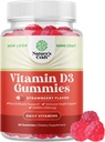 Vegan Vitamin D3 Gummies for Adults - Βιταμίνη D3 5000 IU Φυσικές Gummy Βιταμίνες για άνδρες και γυναίκες Κοινή Ανοσία Υποστήριξη Plus Δόντια - Ζελατίνη Δωρεάν Μη ΓΤΟ Νόστιμη Γεύση Φράουλας