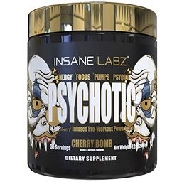 Insane Labz Psychotic Gold, High Simulant Pre Workout Powder, Extreme Lasting Energy Focus, Αντλίες και αντοχή με Beta Alanine, DMAE Bitartrate, NO Booster (35 Services, Cherry Bomb)