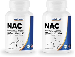 Nutricost N-Acetyl L-Cysteine (NAC) 600mg, 120 κάψουλες για χορτοφάγους - Μη ΓΤΟ, Χωρίς γλουτένη, Καπάκια για χορτοφάγους (Pack of 2)