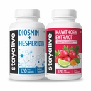 STAY ALIVE Diosmin Hesperidin and Hawthorn Berry Bundle with Citrus Bergamot and Arjuna Extract, 240 Vegan Pills, Non-GMO & Gluten Free Heart Health Supplement