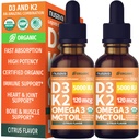 (2 Pack) Organic Vitamin D3 K2 Drops with MCT Oil Omega 3, 5000 IU, Maximum Strength Vitamin D Liquid, No Fillers, Non-GMO Liquid D3 for Faster Absorption, Immune Support (Citrus Flavor, 2 Fl Oz)