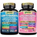 Cortisol & Myo-Inositol Supplement Bundle, Soothe & Smooth Bundle, 13-in-1 Cortisol Balance, Magnesium, Ashwagandha, L-Theanine, D-Chiro Inositol, Folate, Berberine, Chasteberry (150 Capsules)