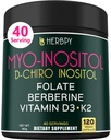 Herbpy 6in1 Premium 40:1 Myo-Inositol & D-Chiro Inositol Supplement for Women with Folate, Berberine HCl 97%, Vitamin D3 & K2 - Hormonal Balance & Ovarian Health Support- 120 Vegan Capsules