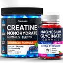 Creatine Monohydrate Gummies 8500mg + Magnesium Glycinate 400mg – Support for Muscles, Strength & Wellbeing – Vegan, Sugar Free, 2-Pack Supplement Bundle