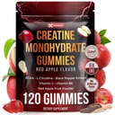 Premium 120 Creatine Gummies - Formulation with Creatine Monhydrate, Vitamin C & B6 - Vegan, Non-GMO, Sugar-Free, Red Apple Flavor