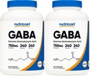Nutricost GABA (Gamma Aminobutyric Acid) 750mg, 240 Capsules, 240 Servings - Non-GMO, Gluten Free (Pack of 2)