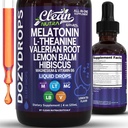 Clean Nutra Melatonin 10mg Drops Magnesium Vitamin B6 L-Theanine Valerian Hibiscus Lemon Balm Supplement Liquid Sugar-Free Vegan Non-GMO Natural Sleep Support Aid Lemon Tea Flavor 120mL Formula