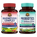 Vitalitown Magnesium + Probiotic Bundle (Pack of 2) | Magnesium Complex (Item 1) & Probiotics 120 Billion CFUs (Item 2) | 120 Magnesium Capsules & 30 Probiotic Capsules