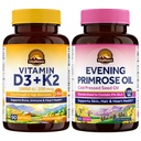 Vitalitown Women's Daily Essentials Bundle: Advanced D3 K2 Complex + Cold-Pressed Evening Primrose Oil, Complete Bone, Skin & Hormonal Support System