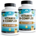 Vitamin B-Complex with Vitamin C – Includes Active B2 (Riboflavin-5-Phosphate), B6 (Pyridoxal-5-Phosphate), B9 (5-MTHF) and B12 (Methylcobalamin); plus B1, B3, B5 and B7 – 100 Capsules (2 Pack)
