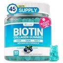 Biotin Gummies 15,000 mcg with Collagen & Keratin – 13-in-1 Hair Skin & Nails Gummies for Women & Men, Hair Growth, Sugar Free Non-GMO, Blueberry, 90 Count