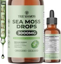 TrueSeaMoss 3000mg Ιρλανδικές θαλάσσιες σταγόνες Μος με Burdock Root & Bladderwrack για Digestive Σύστημα & την αποκατάσταση των μυών Υποστήριξη - 2 Fl Oz Apple NW1