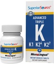 Superior Source Advanced Triple K - Bone Health & Strength Support Supplement - Φόρμουλα στήριξης ανοσίας με βιταμίνες K1 & K2 - Vitamin Aids Ασβέστιο Απορρόφηση - 30 δισκία άμεσης διάλυσης