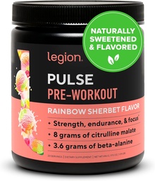 LEGION Pulse Pre workout - Όλα τα φυσικά Nitric Oxide Preworkout ποτό για την ενίσχυση της ενέργειας, Createine Δωρεάν, φυσικά γλυκά, Beta Alanine, Citrulline, Alpha GPC (Ουράνιο τόξο Sherbet)