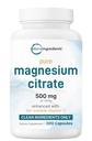 Pure Magnesium Citrate Supplements 500mg, 300 Capsules | Fat-Soluble Vitamin C Added | 100% Chelated | Only Active Ingredients