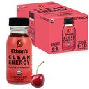 Ethan's Organic Clean Energy Shots Tart Cherry Ginger, 12 Pack of 2oz | 150mg Caffeine | Green Tea, Guayusa, Lion's Mane & Cordyceps | Sugar-Free, Vegan, Gluten-Free, USDA Organic