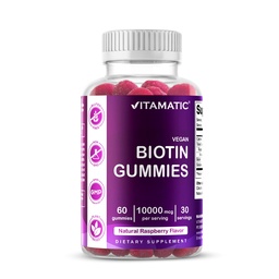 Vitamatic Biotin Gummies 10.000 mcg για ισχυρότερα μαλλιά, δέρμα & νύχια - 60 Vegan Gummies - Επίσης ονομάζεται βιταμίνη B7 (1 μπουκάλι)