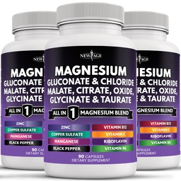 NEW AGE Magnesium Supplement -Powerful Glycinate Citrate Oxate Oxate Taurate Aspartate Aspartate Gluconate Orotate & Mag Chloride Manganese Rhealth and Bone Strength, Κοινή Υποστήριξη- 270 Count