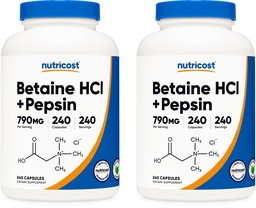 Nutricost Betaine HCl + Pepsin 790mg, 240 κάψουλες, 2 φιάλες (480 κάψουλες)