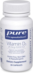 Pure Encapsulations Βιταμίνη D3 25 mcg (1. 000 IU) - Συμπλήρωμα Υποστήριξης Οστών, αρθρώσεων, μαστού, καρδιάς, παχέος εντέρου και ανοσοποιητικής υγείας - με Premium Βιταμίνη D - 30 κάψουλες