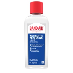BAND-AID Brand Antiseptic Cleansing Liquid, 6 Fl. Oz | Antimicrobial First Aid Wash for Infection Prevention, Wound Care of Minor Cuts, Scrapes & Burns, Pain Relief with Lidocaine