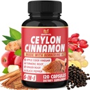 Ceylon Cinnamon Capsules - 120 Capsules - High Potency with Apple Cider Vinegar, Turmeric, Ginseng, Berberine - 2 Month Supply