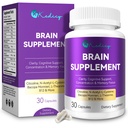 Brain Supplements for Memory and Focus, 11 in 1 Brain Supplement with NAC, B12, L-Theanine, Bacopa Monnieri & More - for Brain, Cognitive, Mental Clarity & Concentration - Vegan, 30 Caps(30 Servings)