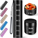 Αλουμινένιο Travel Pill Organizer, Weekly Metal Pill Case, Hill Holder, Moisture Proof Αδιάβροχο Daily Pill Box 7 Day, Big Pill Container to Hold Vitamins, Medication, Συμπληρωματικά 【 Μαύρο Knurling】