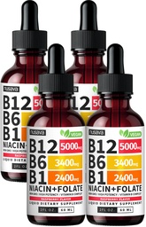 (4 Pack) Βιταμίνη Β12 και Β6 Υγρές σταγόνες, B12 Υπογλώσσια Βιταμίνη Β Complex - B 12 Βιταμίνη 5000mcg - B12 Μεθυλοκοβαλαμίνη για την ενέργεια, τον εγκέφαλο και την υποστήριξη της καρδιάς με 27.200 mcg, Βατόμουρο, 80 εξυπηρετούν