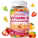 Methylated Vitamin B Complex Gummies for Women & Men with Vitamin B1, B2, B3, B5, B6, B7, B9, B12 & Magnesium, Omega-3, CoQ10, Supports Brain Health, Energy, Immune, Sugar Free, Fruit Flavor, 60ct