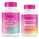 Pink Stork Total Postnatal Vitamins for Women and Magnesium Glycinate for Women - Postpartum Essentials for Mood Support