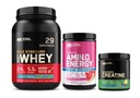 Optimum Nutrition Performance Nutrition Bundle: Amino Energy Plus Hydration Watermelon Smash (30 Serv), Creatine Monohydrate Blueberry Lemonade (60 Serv), & Gold Standard Whey Fruity Cereal (29 Serv)