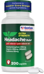 GenCare - Headache Relief Acetaminophen with Aspirin (NSAID) & Caffeine (200 Caplets) Value Pack | Head Pain, Muscle Aches, Back Pain & Body | Generic Excedren Extra Strength