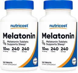 Nutricost Melatonin 10mg, 240 Tablets - 10mg Per Serving, Non-GMO, Gluten Free (Pack of 2)