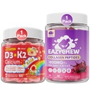 LILICARE Vitamin D3 K2 + Calcium Liquid-Filled Gummies for Kids & Teens + Collagen Peptides Soft Chews 3000mg for Women & Men