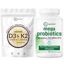 Micro Ingredients Vitamin D3 10,000iu + K2 200mcg Softgels & Mega Probiotics 200 Billion CFU Veggie Capsules | 2 Pack Bundle | D & K Sunshine Vitamins | 40 Strains + Inulin, Acacia, & Bromelain
