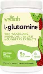 Wellah L-Glutamine σκόνη Φράουλα Kiwi (50 εξυπηρετούν) - 5g L-Glutamine ανά υπηρεσία, ζαχαρωμένο με Stevia