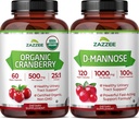 Zazzee Urinary Tract Cleanse Bundle | Fast Acting D-Mannose 1000mg Capsules Plus USDA Organic Cranberry Extract Capsules for Women | Non-GMO Vegan & ISO Lab Tested (60 Servings Each)