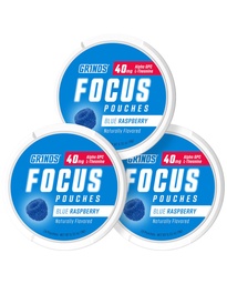 GRINDS Focus Pouches - Φυσικά αρωματισμένο με Nootropic Συστατικά - Περιέχει Alpha GPC και L-Θεανίνη, Ζάχαρη-δωρεάν - 3 Pack, 18 Pouchs Per Can - Μπλε Βατόμουρο