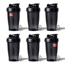 [ 6 Pack 400 ml | 12 oz Protein Shaker Bottles for Protein Mixes, 6 x Whisk Ball | Shaker Cups for Protein Shakes | BPA Free, 100% Leak Proof, No Smell | Protein Shake Bottle (B) Six Black