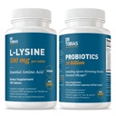 Dr. Tobias L‑Lysine 500 mg Tablets + Probiotics 30 Billion CFU (10 Strains) – Essential Amino Acid for Skin Health + Shelf‑Stable Daily Probiotic for Gut Flora & Digestive Wellness