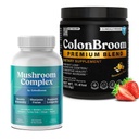ColonBroom Premium Powder Supplement (Strawberry, 50 Servings) + Mushroom Complex, Powerful Mushroom Blend with Cordyceps, Reishi, Shiitake, Lion’s Mane Extract for Energy, Immunity (60 Capsules)