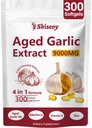 Aged Garlic Extract – 9000mg Odorless 2 Years Organic Aged Garlic Supplements with Elderberry, Vitamin E & Zinc for Heart & Immune Support, Potent Antioxidant Supplements, Vegetarian, 300 Softgels
