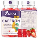 Saffron Gummies for Kids 100% Pure Organic Saffron Extract Sugar Free Saffron Supplements Gummy for Children Calm Mood & Focus - 60 Gummies