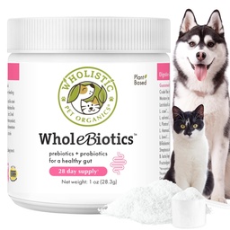 Wholistic Organics Pet WholeBiotics - Daily Dog Probiotics for Digestive Health Support & Immune Boost - 9 Strains - Prebiotics & Probiotics for Dogs & Cats - Gut Health for Dogs - 1 Oz - 28 Scoops